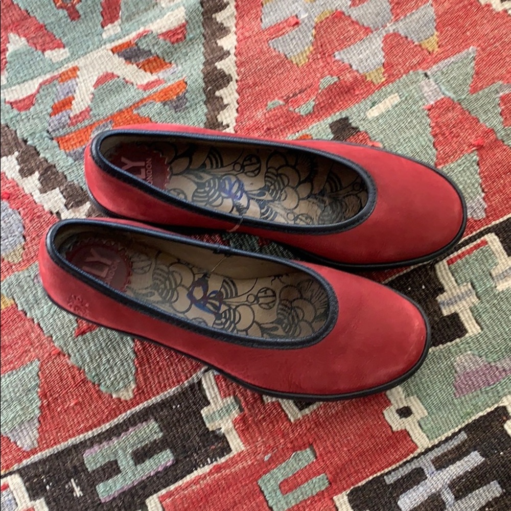 Fly London red and black wedges